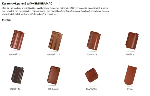 Bramac přehled p&aacute;len&eacute; ta&scaron;ky